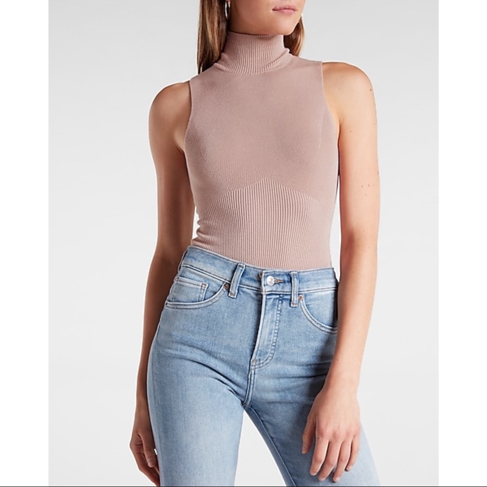 EXPRESS Ribbed Mock Neck Sleeveless Sweater Thong Bodysuit
